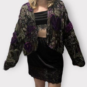 Vintage 1980s cannabis colorway abstract grunge boho whimsy-goth cropped jacket